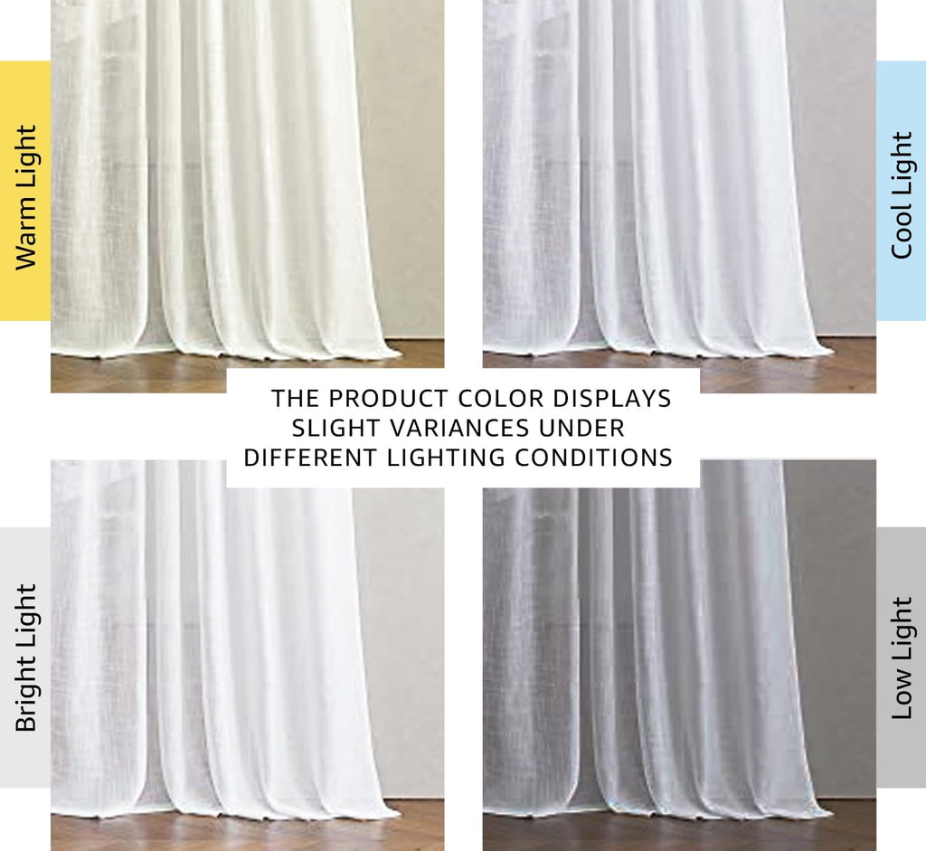 2 Panels 52x84 Inch White Linen Sheer Rod Pocket Back Tab Curtains