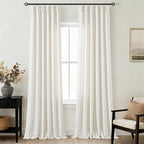 2 Panels 102 Inch Cream Pinch Pleat Linen Light Filtering Farmhouse Curtains with Hooks Rings