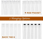 2 Panels 52x84 Inch White Linen Sheer Rod Pocket Back Tab Curtains