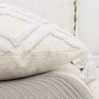 12x20 Boho White Tassel Lumbar Pillow Cover Tufted Chenille Cushion Case 1PC Cover Only