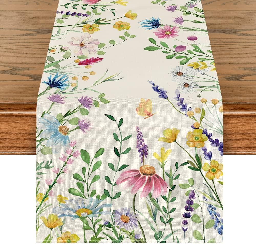 Artoid Mode 13x72 Inch Daisy Eucalyptus Floral Summer Table Runner