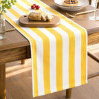 Folkulture 72 Inch Yellow White Striped Cotton Farmhouse Table Runner