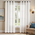2 Panels 84 Inch White Linen Textured Grommet Light Filtering Curtains