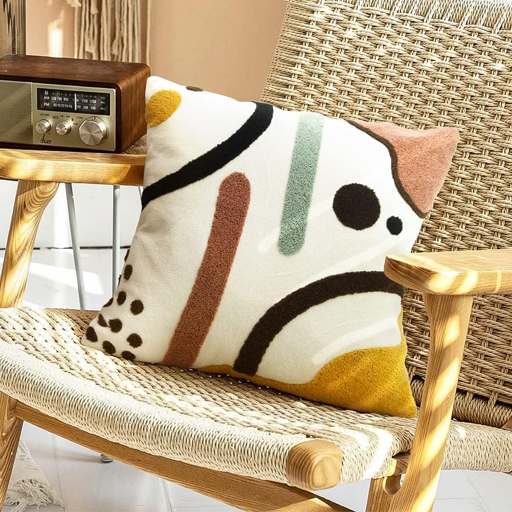 1PC 18x18 Tufted Abstract Line Art Boho Throw Pillow Cover