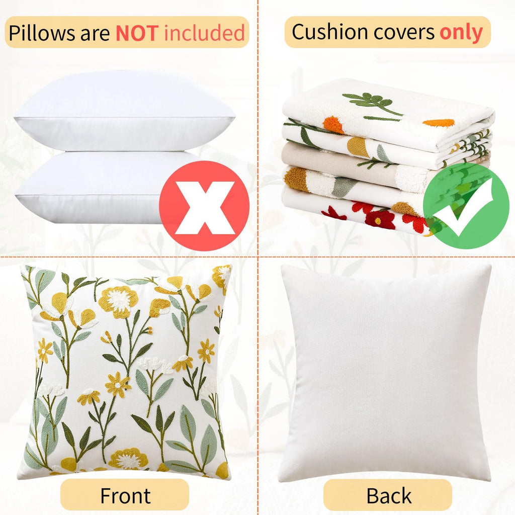 2Pcs 18x18 Green Floral Embroidered Tufted Farmhouse Throw Pillow Covers