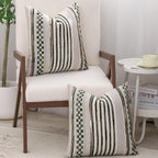2Pcs 18x18 Dark Green Tufted Chenille Striped Boho Farmhouse Pillow Covers