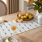 Caflife 90 Inch Blue Beige Tassel Woven Cotton Boho Farmhouse Table Runner
