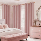 63 Inch Blush Pink Faux Linen 100% Blackout Grommet Curtains 2 Panels