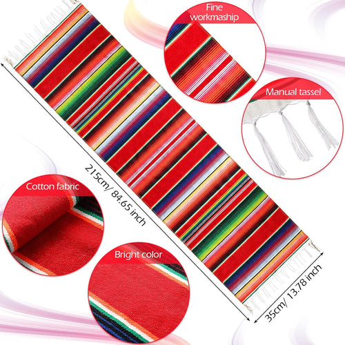 12Pcs 14x84 Inch Colorful Striped Mexican Serape Table Runners for Fiesta Party