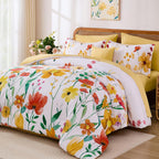 Annibedding 8 Pieces Queen Yellow Floral Microfiber All Season Bed in a Bag Comforter Set