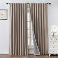 2 Panels 52x84 Inch Beige Faux Linen Thermal 100% Blackout Back Tab Rod Pocket Curtains