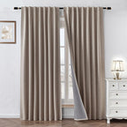 2 Panels 52x84 Inch Beige Faux Linen Thermal 100% Blackout Back Tab Rod Pocket Curtains
