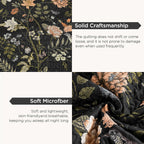 3-Piece King Black Botanical Bird Pattern Lightweight Quilt Coverlet Set