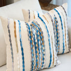 Aeckself 2Pcs 18x18 Sky Blue Striped Tufted Chenille Boho Farmhouse Pillow Covers