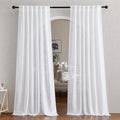 2 Panels 52x84 Inch White Linen Sheer Rod Pocket Back Tab Curtains