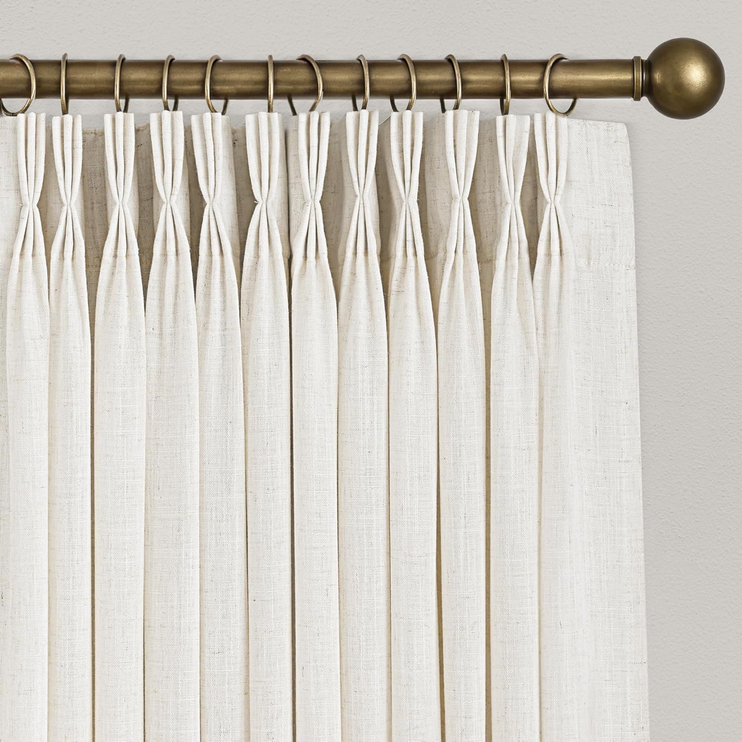 2 Panels 102 Inch Cream Pinch Pleat Linen Light Filtering Farmhouse Curtains with Hooks Rings