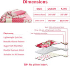 Hot Pink Rose Floral Reversible Lightweight Quilt Bedspread Set with Pillow Cases