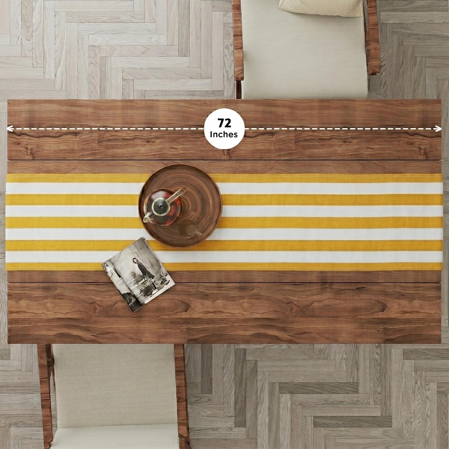 Folkulture 72 Inch Yellow White Striped Cotton Farmhouse Table Runner