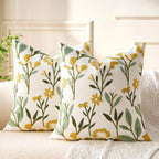 2Pcs 18x18 Green Floral Embroidered Tufted Farmhouse Throw Pillow Covers