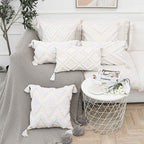 12x20 Boho White Tassel Lumbar Pillow Cover Tufted Chenille Cushion Case 1PC Cover Only