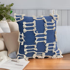18x18 Inch Blue Tufted Modern Rustic Bohemian Square Throw Pillow Covers