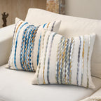Aeckself 2Pcs 18x18 Sky Blue Striped Tufted Chenille Boho Farmhouse Pillow Covers