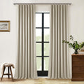 2 Panels 108 Inch Taupe Pinch Pleat Linen Blackout Farmhouse Curtains