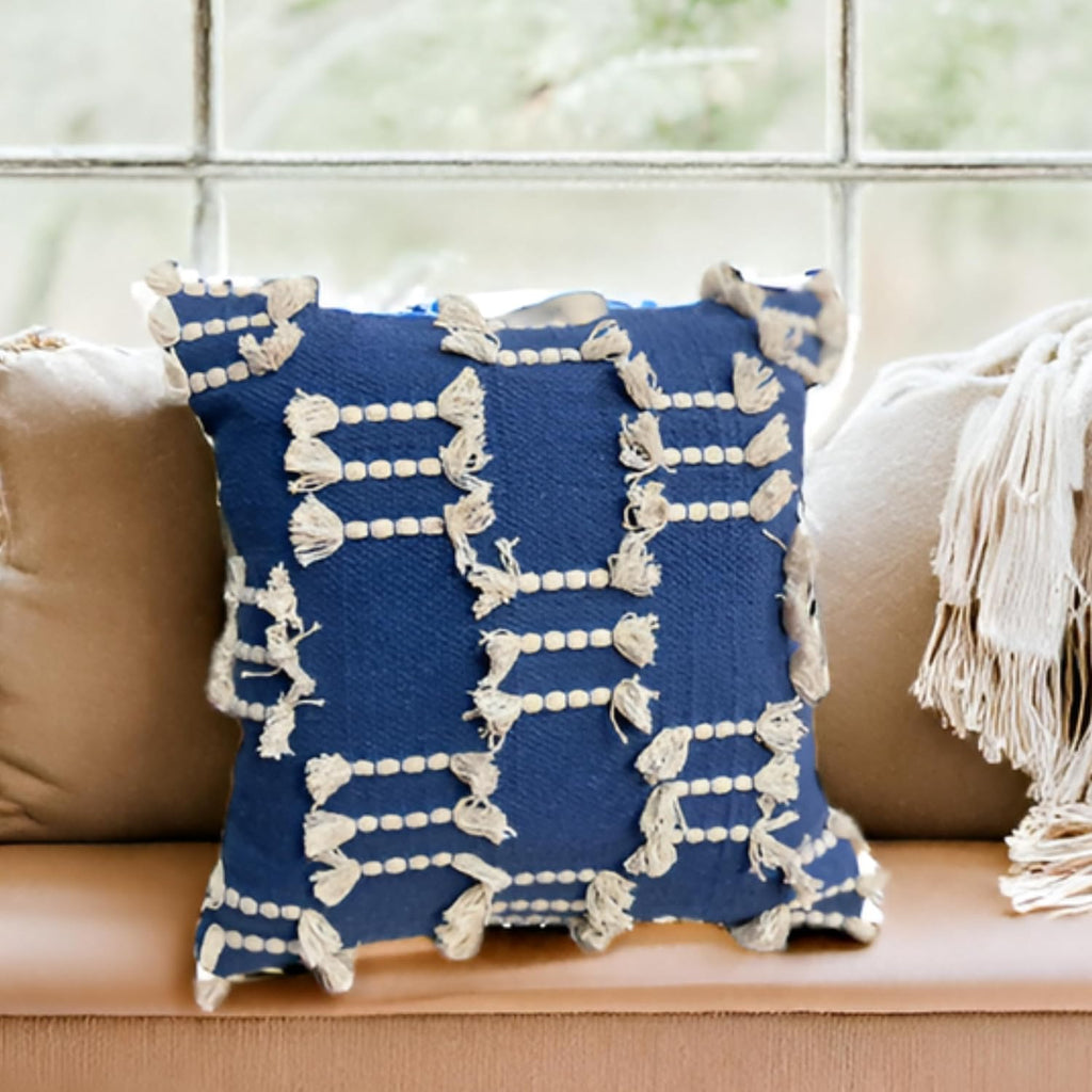 18x18 Inch Blue Tufted Modern Rustic Bohemian Square Throw Pillow Covers