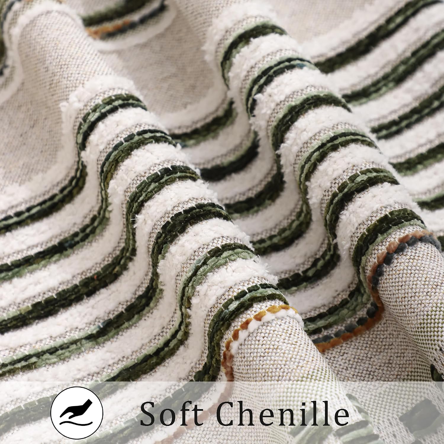 2Pcs 18x18 Dark Green Tufted Chenille Striped Boho Farmhouse Pillow Covers