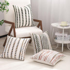 2Pcs 18x18 Dark Green Tufted Chenille Striped Boho Farmhouse Pillow Covers