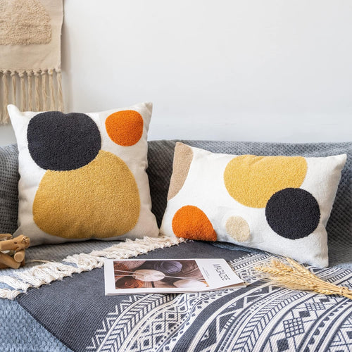 12x20 Inch Yellow Orange Tufted Abstract Boho Mid Century Lumbar Pillow Cover 1PC