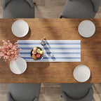 13x36 Inch Franca Blue Striped Washable Cotton Table Runner