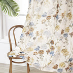 2 Panels 52x84 Inch Yellow Floral Linen Grommet Semi Sheer Farmhouse Curtains