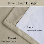 2 Panels 108 Inch Taupe Pinch Pleat Linen Blackout Farmhouse Curtains
