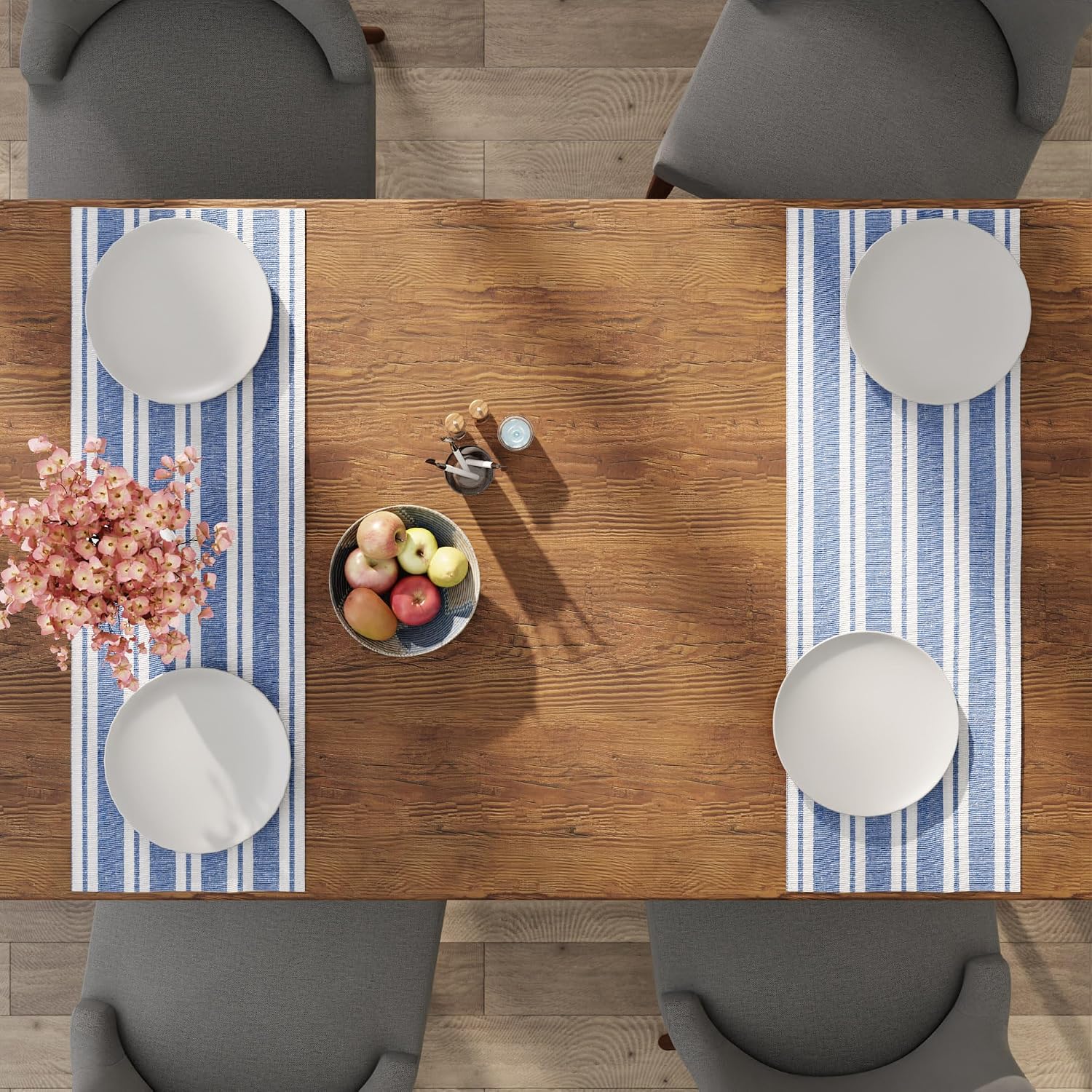 13x36 Inch Franca Blue Striped Washable Cotton Table Runner