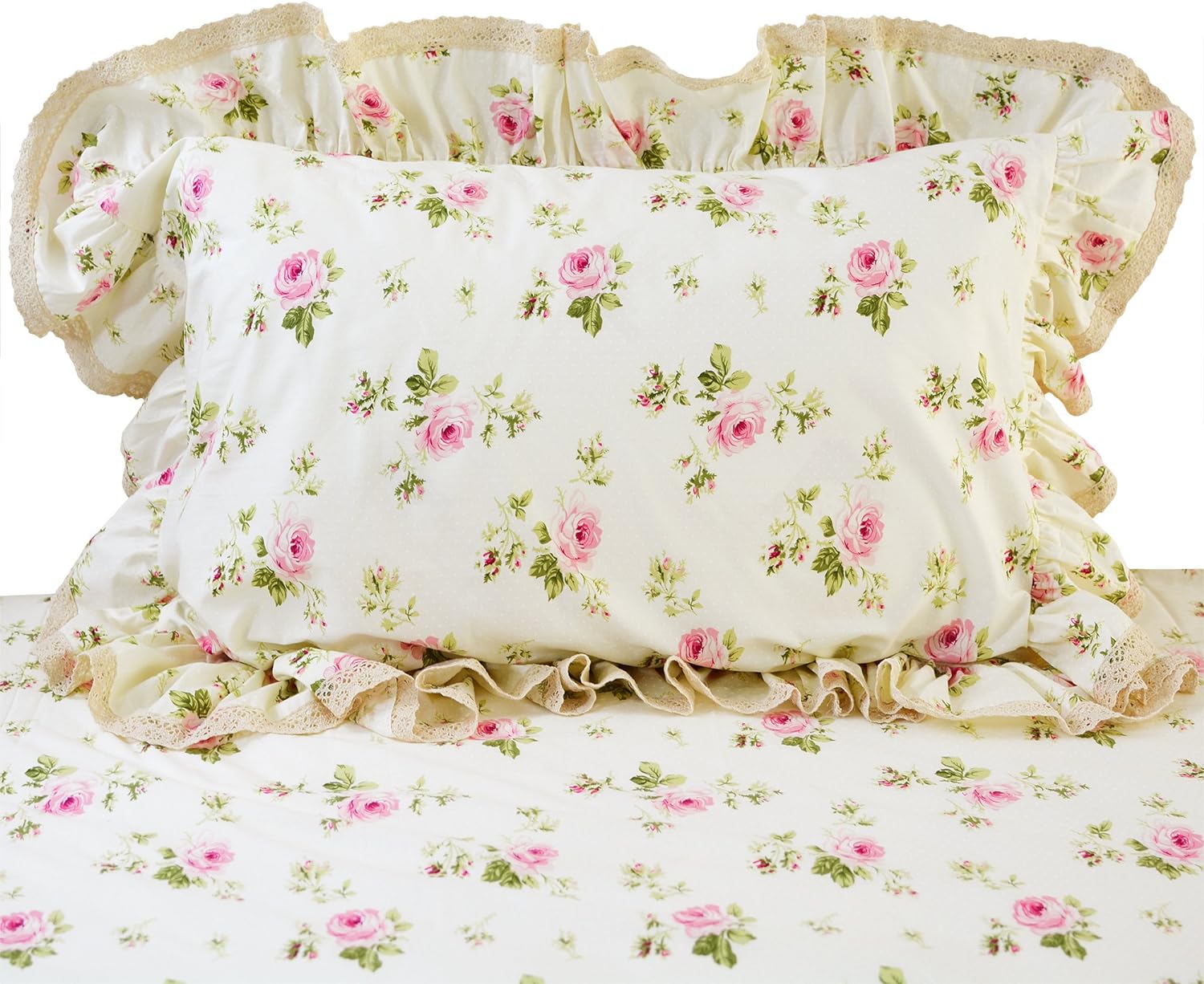 3-Piece Full Rosette Floral Lace Ruffle Princess Duvet Cover Bedding Set for Girls