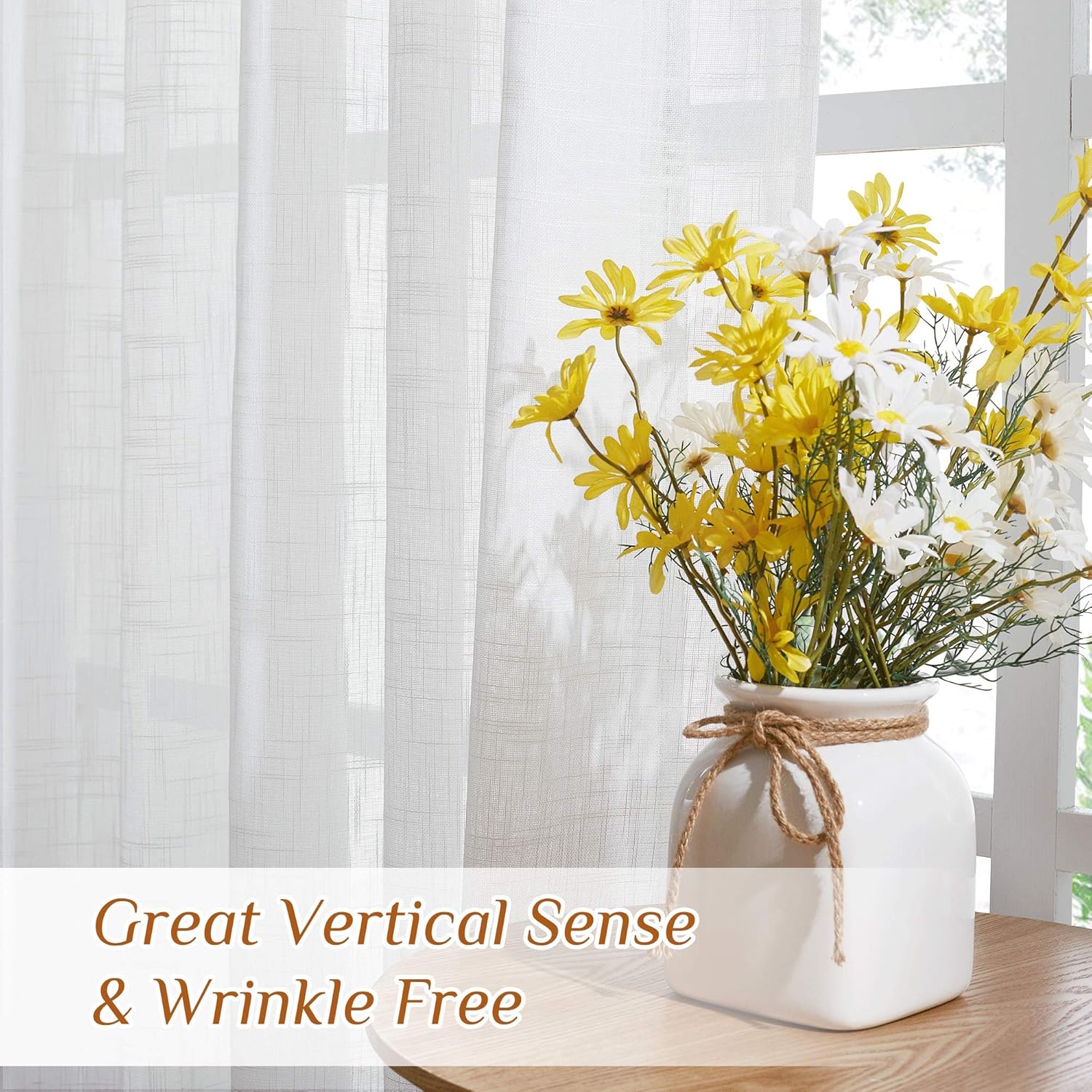 2 Panels 52x84 Inch White Linen Sheer Rod Pocket Back Tab Curtains