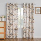 2 Panels 52x84 Inch Yellow Floral Linen Grommet Semi Sheer Farmhouse Curtains