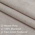 2 Panels 52x84 Inch Beige Faux Linen Thermal 100% Blackout Back Tab Rod Pocket Curtains