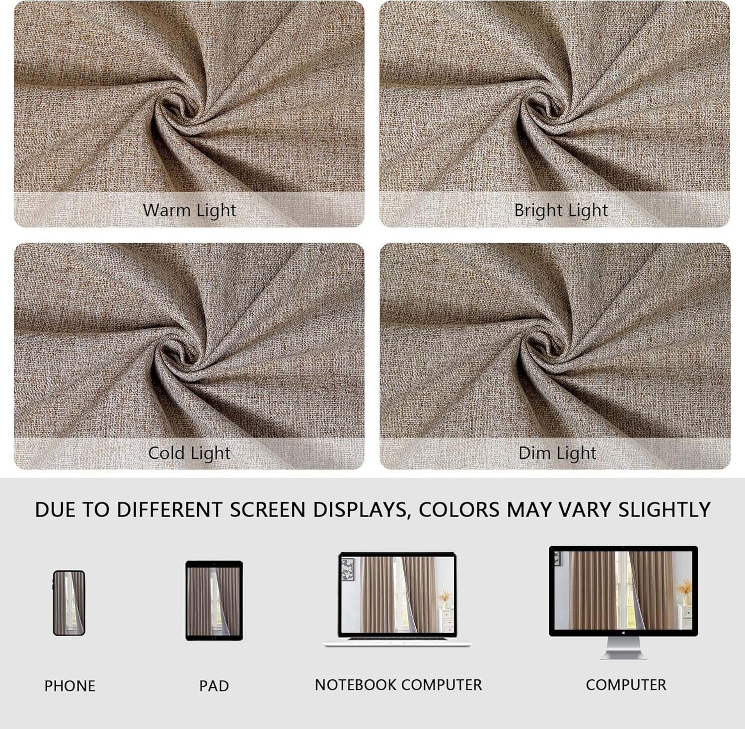 2 Panels 52x84 Inch Beige Faux Linen Thermal 100% Blackout Back Tab Rod Pocket Curtains
