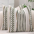 2Pcs 18x18 Dark Green Tufted Chenille Striped Boho Farmhouse Pillow Covers
