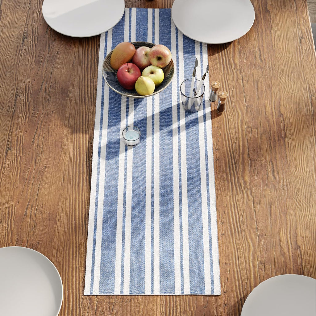 13x36 Inch Franca Blue Striped Washable Cotton Table Runner