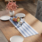 13x36 Inch Franca Blue Striped Washable Cotton Table Runner