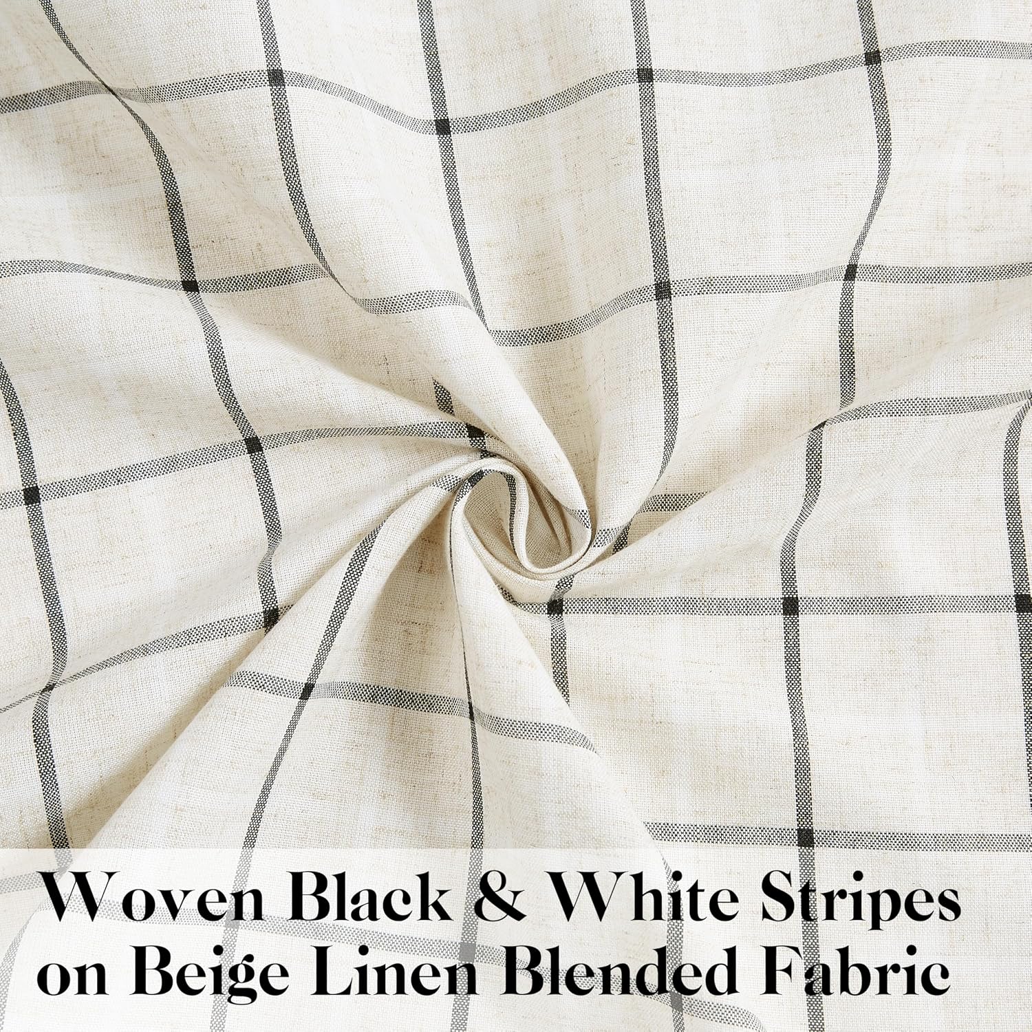 2 Panels 40x84 Inch Black White Buffalo Plaid Linen Grommet Light Filtering Farmhouse Curtains