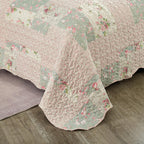 Sunshine 3-Piece Full/Queen Pink Green Patchwork Reversible Floral Quilt Coverlet Set