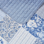 Blue Cotton Reversible Patchwork Paisley Floral Quilt Set with Shams